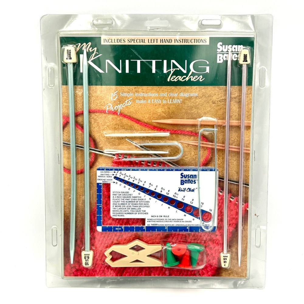 Vintage Susan Bates My Knitting Teacher Kit 15 Projects Needles Gauge K17380